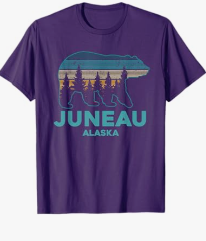 Juneau Alaska Grizzly Bear Souvenir T-Shirt (Small, Purple)