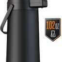 Coffee Carafe for Keeping Hot, 102OZ / 3L Airpot Coffee Dispenser with Pump, Extra Large Thermos for Hot Drinks, Tea & Liquid Stainless Steel Insulated Beverage Urn for Hot Water & Party Use, Black