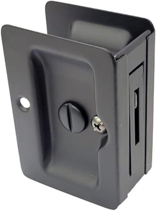 QCAA Premium Quality Solid Brass Rectangular Pocket Sliding Door Pull, Privacy Lock, 3-1/4''X2-1/4'', Matte Black, 1 Pack, Made in Taiwan