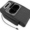 Universal Car Armrest Box Height Increasing Pad, Multifunctional Storage Box with Tissue Holder, Cup Holder, Ambient Light, USB Charging Port (Black)