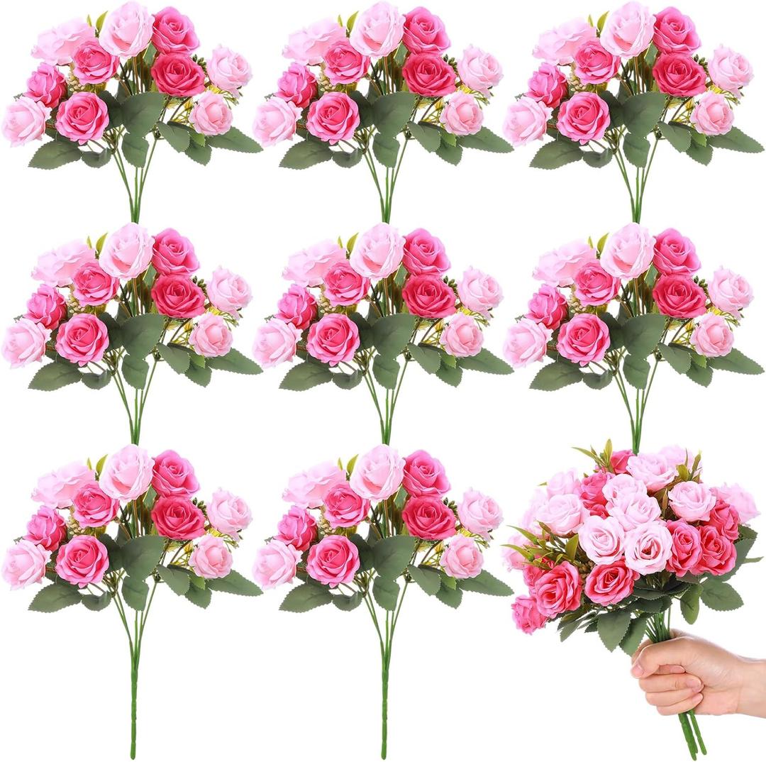 Zeyune 8 Pack 12 Inch Wedding Bouquets for Bride Bridesmaid Pink and Rose Red Artificial Rose Bouquet Fake Silk Roses Flowers Bunches Bulk for Home Office Garden Parties Decoration Zeyune 8 Pack 12 Inch Wedding Bouquets for Bride Bridesmaid Pink and Rose Red Artificial Rose Bouquet Fake Silk Roses Flowers Bunches Bulk for Home Office Garden Parties Decoration