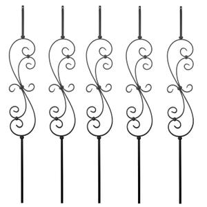 S10 - Wrought Iron Balusters Set of 5 Deck Balusters - Decorative Metal Balusters for Decks S Scroll - 1/2-inch Hollow Iron Spindles Satin Black Metal Railing