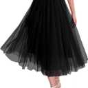 Womens Tulle Skirts Midi Elastic High Waist Pleated Mesh Flowy A-Line Party Long Tutu Skirts (Medium)