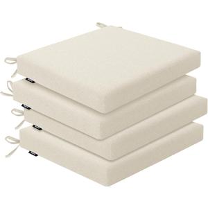 Outdoor Chair Cushions Set of 4, Water-Resistant & Fadeness 17" W x 16" D x 2" T Seat Cushion, High Density Foam with Dual Straps for Patio Garden Furniture Sofa Dining Chairs, Beige