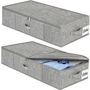 Under Bed Storage Container Bins 2 Pack, Low Profile Foldable Underbed Clothes Storage Organizer W/ Ultra Thick Fabric and Sturdy Bottom/Sides, Dual Zipper Storage Box for Dorm and Home 30x16x6.7"