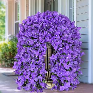 2 Pcs UV Resistant Artificial Flowers for Outdoors, Realistic Faux Silk Bougainvillea Flowers, Fake Hanging Plants for Porch Patio Balcony Decoration (Dark Purple)