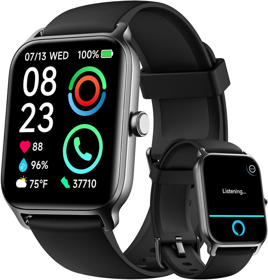 Fitpolo Smart Watches for Men Android & iPhone, Alexa Built-in [1.8" HD Screen] IP68 Waterproof Fitness Watch with Bluetooth Call (Answer/Make), Heart Rate/Sleep/SpO2 Monitor, 105+ Sports Tracker (Black)
