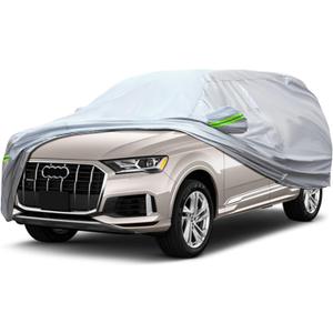 Full Car Cover Universal 6 Layers Outdoor Thicked All Weather Cover, Sunshield, Waterproof, Snow Proof, UV Proof, Scratch Proof, Bird Droppings, 6 Reflective Strips, Fits SUVs up 201"-211"