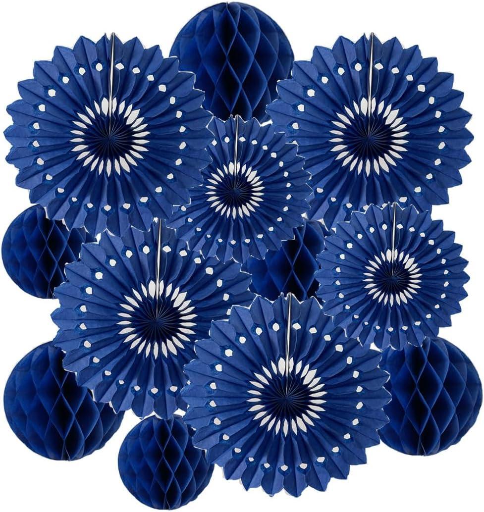 12pcs 6 8 Honeycomb Balls Tissue Paper Fans Party Honeycomb Ball Fans Wall Tissue Pom Poms Flower Balls Hanging Paper Fans For Party Baby Shower Birthday Wedding Nursery Wall Decor(royal blue kit)