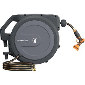 Giraffe Tools PRO Heavy Duty Retractable Garden Hose Reel - 78ft 1/2 Inch Auto Rewind with Any-Length Lock, Wall Mounted Metal Bracket, Commercial Grade for Patio & Lawn (Dark Grey) (1/2 78FT Metal Bracket)