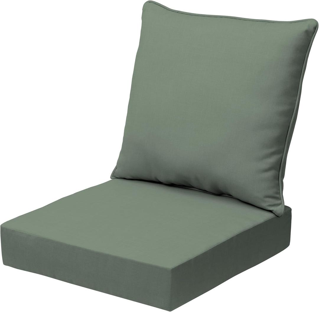 Arden earthFIBER Outdoor Deep Seat Cushion Set, 24 x 24, Rain-Proof, Fade Resistant, Deep Seat Bottom and Back Cushion for Chair, Sofa 24 x 24, Sage Green Texture