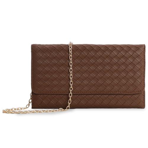 U+U Crossbody Bags for Women, Small Leather Bag with Removable Chain, Card Slots & Phone Pocket - Lightweight Purse Wallet (Brown)