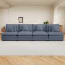Polibi 141.6" Modern Modular Sofa, Corduroy Sectional Couch with Reversible Chaise & 4 Pillows, Cloud-Like Deep Seat, for Living Room, Blue