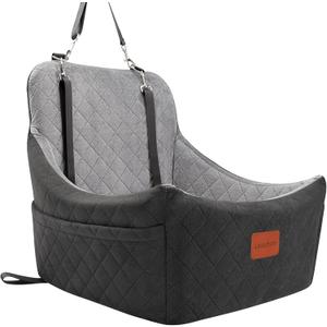 Dog Car Seat for Medium Dogs Up to 40lbs,Fully Detachable and Washable,Memory Foam Covered Soft Fabric,Easy to Install with Adjustable Straps,Anti-Slip Base,2 Side Pockets(Black/Grey,Medium)