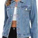 MISS MOLY Women's Denim Jacket Button Up Long Sleeve Basic Trendy Jean Jacket Coat with Pockets, US 6