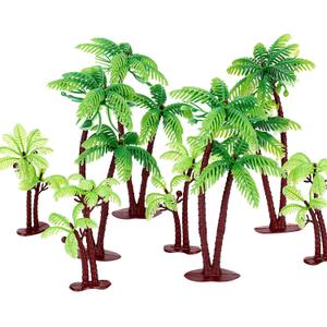 Jovitec 16 Pcs Plastic Palm Tree Coconuts Cupcake Topper Scale Scenery Miniature Figurines Micro Aquarium Garden Plant