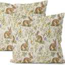 Spring Throw Pillow Covers 18x18 Inch 2 Pcs Easter Sage Green Rabbit Bunny Floral Decor Pillow Covers Flower Holiday Outdoor Decorative Pillowcase Linen Cushion Cover for Couch Sofa