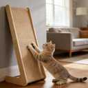 L-Shaped Cat Scratching Board with Sisal and Wooden Frame, Wall Mounted Scratcher Pad with Ball Toy for Indoor Cats, 28.2 Inch (28.2inch)