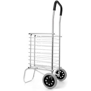 Utility Shopping Cart 2 Wheel Aluminum Folding Portable Shopping Market Grocery Basket Cart Trolley Quality Aluminum Frame Portable Grocery Cart to Save Space