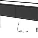 YATINEY King Size Headboard with Storage, Upholstered Headboard with Charging Station, Height Adjustable, Vintage Style, Sturdy and Stable, Rustic Brown, Gray and Black