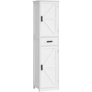 TEENFON Tall Bathroom Cabinet, Storage Cabinet with 6 Shelves & Drawer, Bathroom Storage Cabinet with Adjustable Shelves, Tall Cabinet for Living Room, Home Office, White, 11.8"D x 15.8"W x 67"H