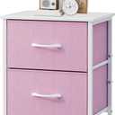Stero Nightstand, Kids Dresser with 2 Drawers, Steel Frame Bedside Furniture, Wood Top Fabric Night Stand, Colorful End Table for Home, Bedroom, Office, Pink