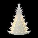 LED Wooden Christmas Tree Table Decor, 2-in-1 Wood Tabletop & Hanging Sign Decor, Light 2AAA Battery Powered 10 inch for Xmas Indoor Home Party Fireplace Mantle Centerpiece Decorations (White)