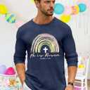 LAZYCHILD Easter Shirts for Men: He is Risen Shirt Christian Easter T-Shirt Easter Long Sleeve Gifts Tee Tops (Blue, XXL)