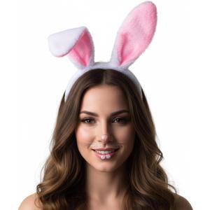 Cute Bunny Ears Headband for Women, Soft Plush Rabbit Ears, Christmas & Holiday Costume Accessory (1 Count (Pack of 1), Pink)