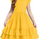 Arshiner Girls Dress Tween Boho Flutter Sleeve Tiered A Line Summer Dresses with Pockets (11-12 Years, Yellow)