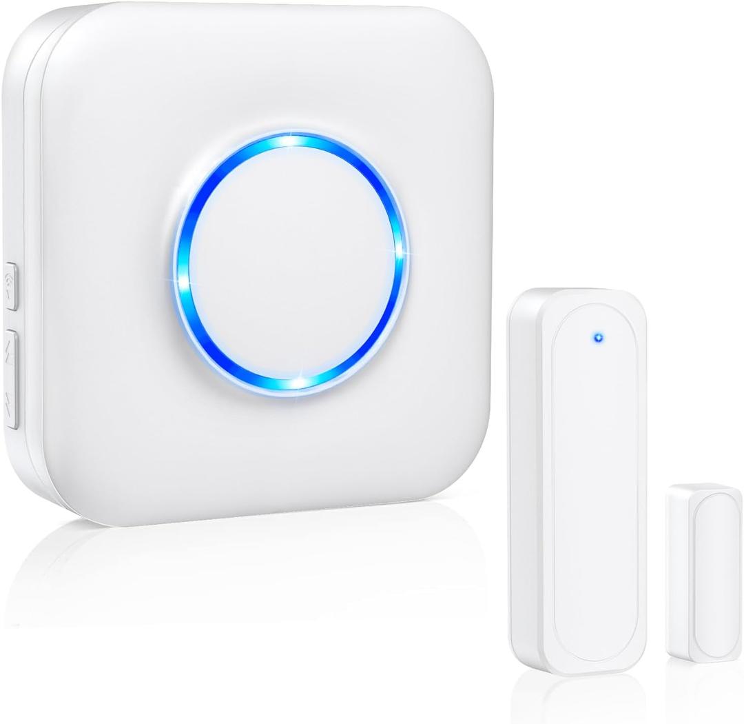 Door Chime, Satisure Wireless Door Open Contact Sensor Alarm Chime with 600 FT Range 58 Chimes 5 Volume Levels LED Indicators, Door Ringer Alert for Business/Store/Home/Office When Entering (White)
