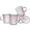 Lysenn Glass Coffee Mugs Set of 4 - Premium Crystal Glass Mugs with Lids Unique Design Coffee Glasses for Tea Latte Cocoa Chocolate - 10 oz, Pink