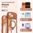 CAPRARO for iPhone 17 Pro Case with 360 Spin Magnetic Stand for Women, [Compatible with MagSafe] [Full Camera Protection] Cute Wave Translucent Matte Case for iPhone 17 Pro, Cosmic Orange