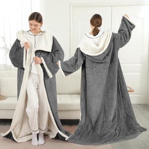 ESTINGO Wearable Electric Throw Heated Blanket with Foot Pocket, Heated Electric Blanket with Sleeves, 6 Heating Levels and 1-4H Timer, Heated Hoodie Women for Mom Grandma 50"70" Grey, 50"x70"
