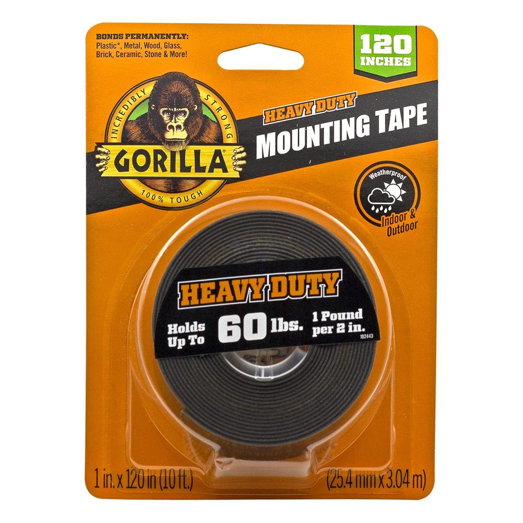 Gorilla Heavy Duty Double Sided Mounting Tape, Black Tape, 1" x 120" (Pack of 1) - Weatherproof for Indoor or Outdoor
