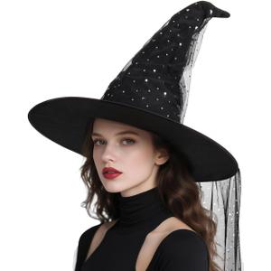 Halloween Black Witch Hat for Women Adult - Halloween Witch Hats Accessory Costume Parties Cosplay Masquerade Carnivals