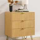 Oak Dresser for Bedroom, Modern Fluted 3 Drawer Dresser with Storage, Dresser Chest of Drawers with Gold Handles for Bedroom, Living Room, Closet, Hallway, 15.8" D x 23.6" W x 27.6" H