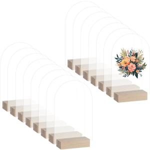 15 Pack Arch Acrylic Sign with Wood Stand, 5 x 3 Inch Clear Arched Table Signs Numbers Name Place Cards, Acrylic Blanks with Frame Stand for Wedding Restaurant Drink Menu Invitations Sign