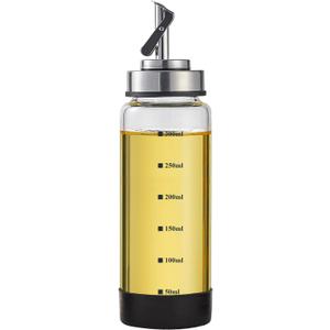 Verdental 10 oz Glass Olive Oil Dispenser Bottle with Stainless Steel Pour Spout for Cooking Oil, Syrups, Vinegar, Sauces, Wines with Non-slip Silicone Ring and Labels (300 ML)
