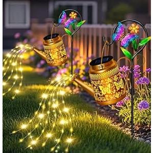Solar Watering Can Lights,2 Pack Butterfly Lanterns with Butterfly Shepherd Hook,Waterproof Solar Garden Lights for Landscape Pathway Yard Backyard,Garden Decor Gifts for Mom Grandma Women