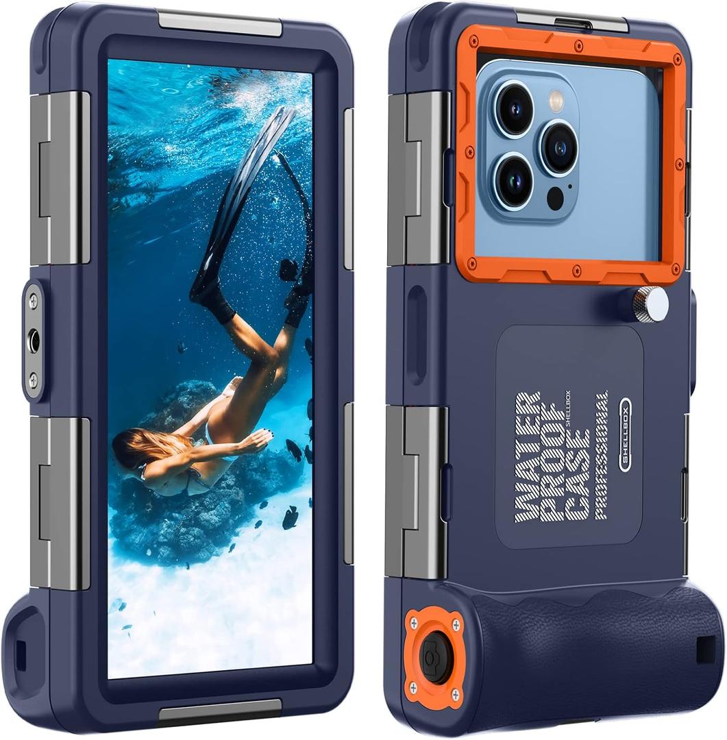 Underwater Diving Snorkeling Phone Case, IP68 Professional 50ft 15m Waterproof Outdoor Cellphone Case Photo Video Cover with Lanyard for iPhone 17 Pro Max Galaxy Moto All Series, Blue