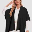 PULI Womens Cable Knit Open Front Poncho Sweater Chunky Warm Shawls Cape for Fall Winter (Black)