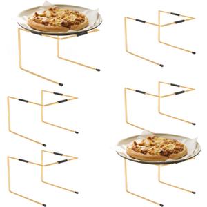 HPC DECOR 6Pcs Gold Metal Pizza Stands for Tables- Pizza Pan Riser Rack Holder,Food Display Riser Stands for Party Buffet Table Platter Tray-Display Stands,Pizza Rack for Pizza Dessert Cheese Baking