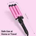 Three Barrel Curling Iron 1 Inch, 2 Heat Settings 320F/410F, Ceramic Triple Hair Waver for Beach Waves, Dual Voltage 110-240V, Auto Shut-Off, Glove Included, Pink