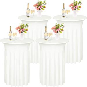 Kochorie 4 Pieces Cocktail Table Skirt 32 x 43 Inch Round Cocktail Tablecloths with Skirt Spandex Stretch Table Covers for Wedding Banquet High Top Tables Bar Party Decor (Ivory)