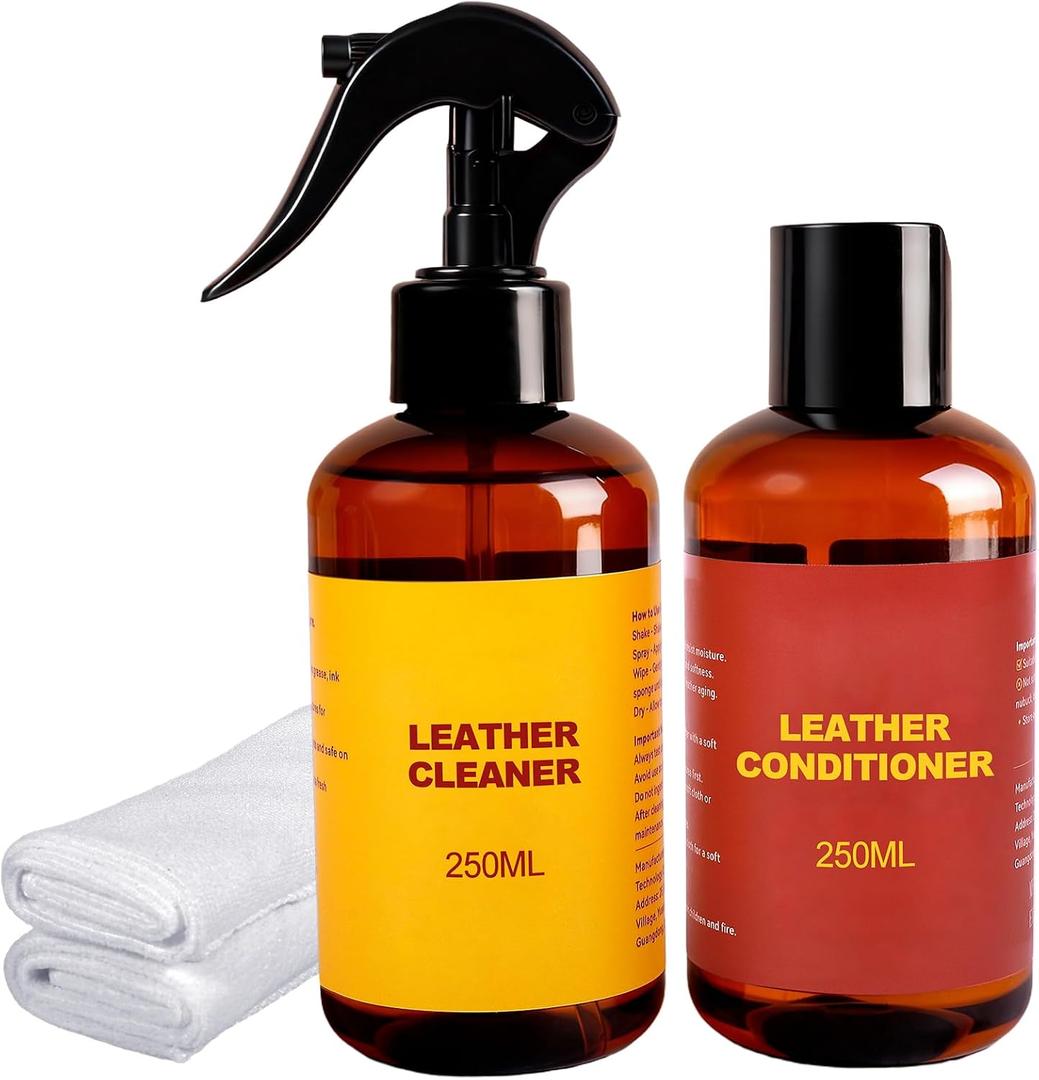Leather Cleaner and Conditioner for Couch: Complete 2-Step Care Set for Car Interior Furniture Sofa Shoes Bags & Jackets - Restores Dry Cracked Faded & Scratched Leather