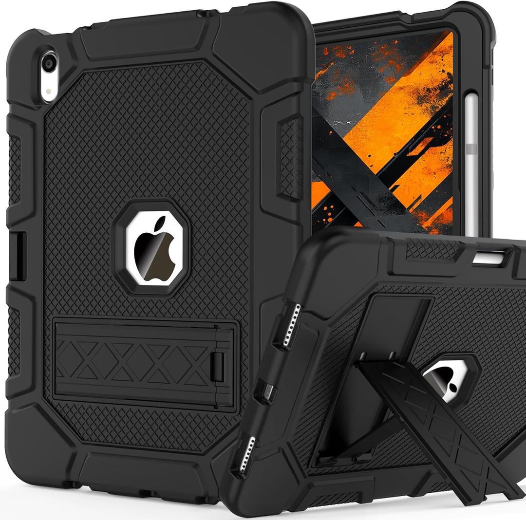 Rantice Case for iPad 11 inch (A16) 11th Generation 2025 / iPad 10th Generation 10.9 inch, Heavy Duty Shockproof Rugged Protective ipad Case with Kickstand & Pencil Holder, Black