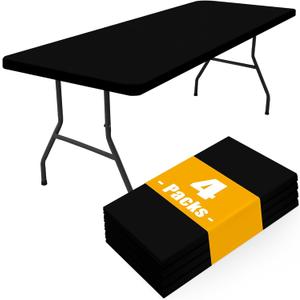 Smiry 4 Pack Rectangle Picnic Table Cloth, Waterproof Elastic Fitted Tablecloths, Washable Polyester Rectangular Patio Table Cover for Camping, Indoor and Outdoor (Black, 30"x72")