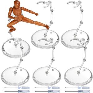 6 Pack Action Figure Stands, Clear Doll Display Stand, Assembly Plastic Action Figure Display Holder Base with Screwdrivers, Action Figures Accessories Support for 6 Inch Dolls
