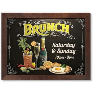 4 THOUGHT Solid Pine Wood Framed Magnetic Chalkboard for Wall, 24"x18" Heavy Duty Rustic Blackboard Sign for Kitchen, Office, Home & Cafe - Indoor/Outdoor Use, Brown